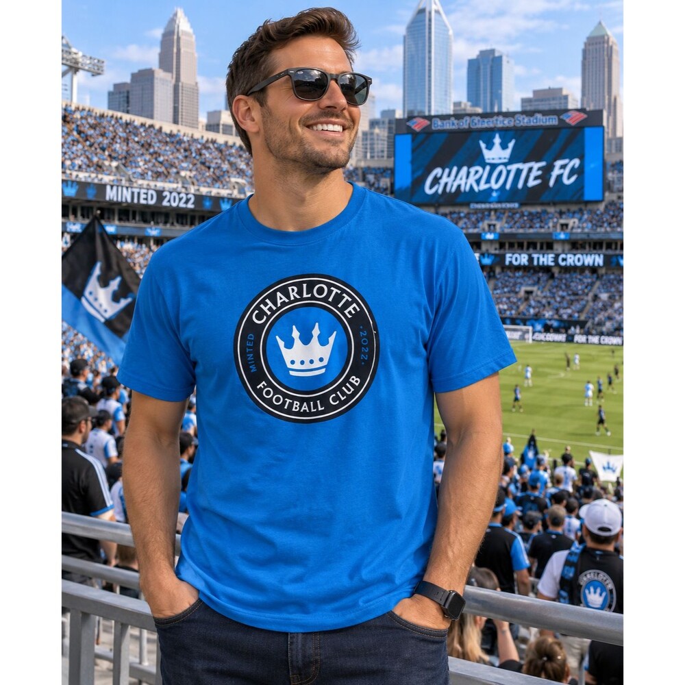 Charlotte FC Fanatics T-Shirt Mens XL Blue Crown Logo MLS Soccer 2022 Cotton GUC